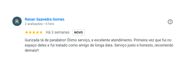 Print de avaliação do Google, cliente Renan