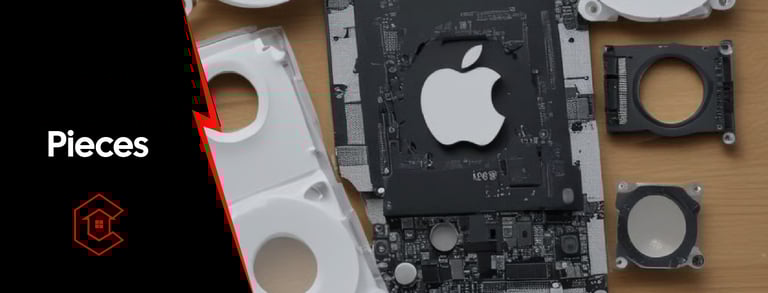 Pièces détachées d’un appareil Apple étalées sur une table – composants internes MacBook chez Casa E