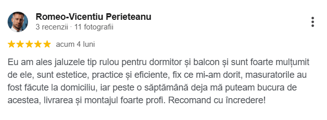 Recenzie client rolete textile zi noapte montaj profesional Bucuresti Sev Home