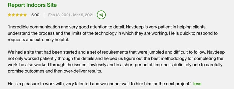5 star Upwork testimonial for website work