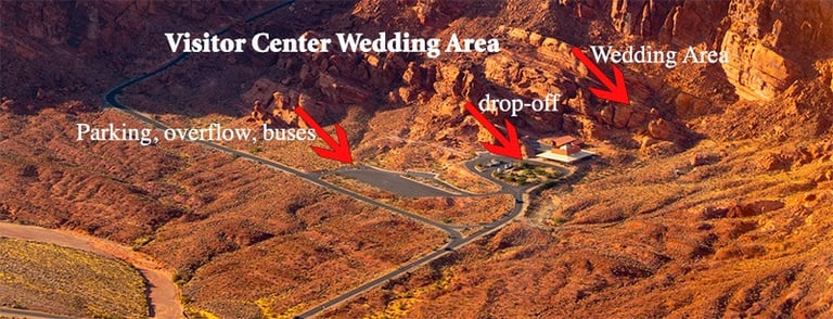 aerial view of the visitor center wedding area at valley of fire state park