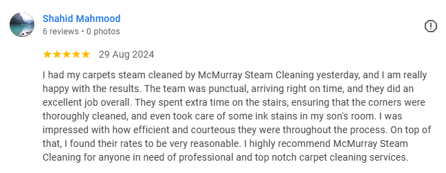 McMurray Steam Cleaning Services client review