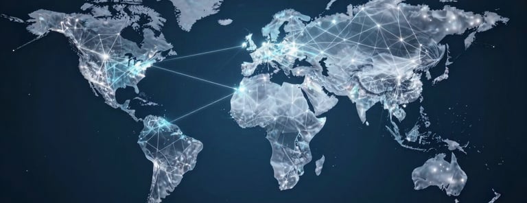 Global network map representing channel development and international distribution strategy