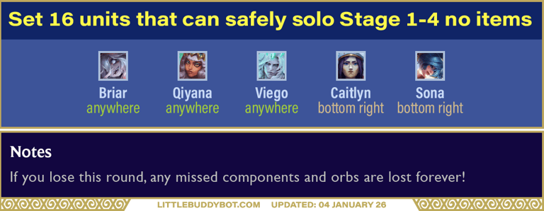 Teamfight Tactics TFT Set 16 Lore & Legends Units that can safely solo Stage 1 PvE without any items