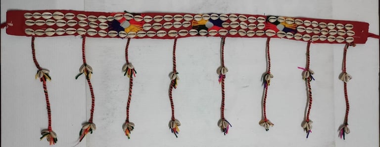 "Tribal waist belt with shells and colorful tassels–ethnic fabric belt-Globally tradable"