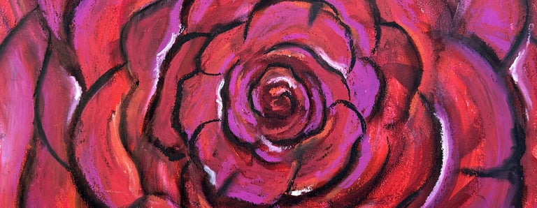 Drawing of a red rose made with Oil Pastels