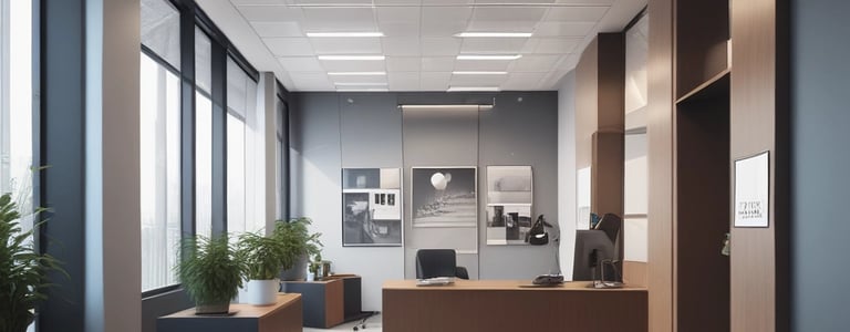 a large room with a table and chairs and a plant
