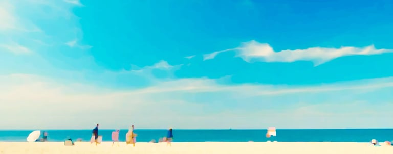 a beach with people standing on the sand