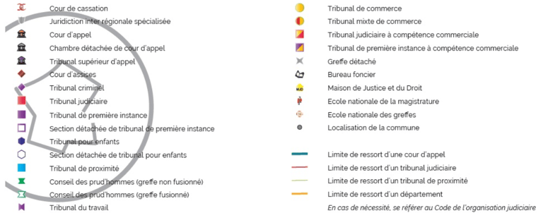 légende de la carte des juridictions du ressort de la cour d'appel d'Aix-en-Provence