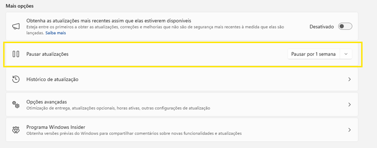 pausar atualização do windows 11