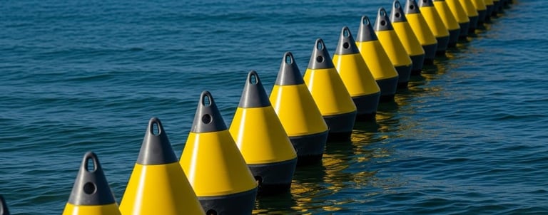 Balizas alineadas en el mar