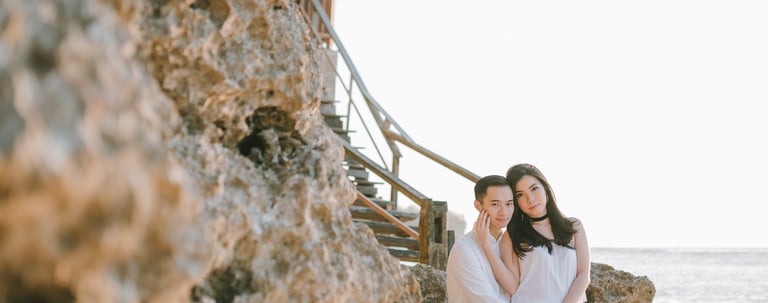 Couple portrait near the cliff during a proposal photography session at Anantara Uluwatu Bali Resort.