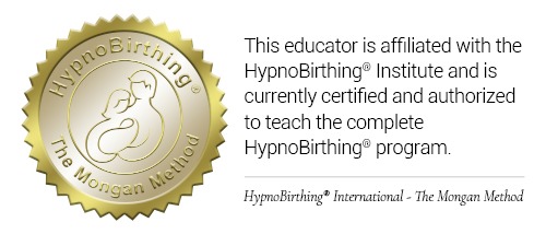 Official HypnoBirthing gold seal for The Mongan Method certified educator affiliation.