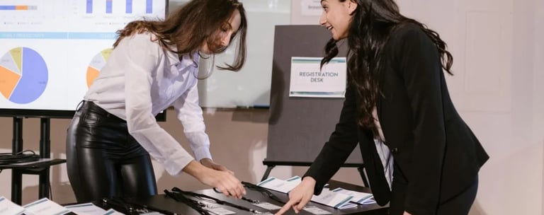 Registration and check-in staff at a corporate event