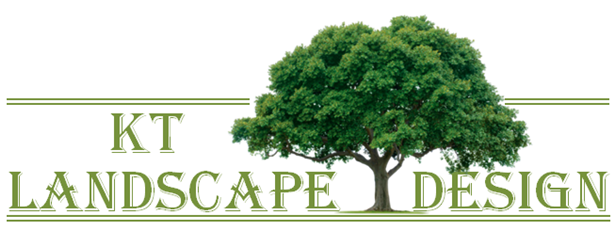 KT Landscape Design logo featuring a large leafy green tree and elegant green typography.