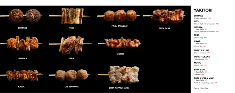 Kenji Ramen Bali menu - yakitori - grilled Japanese skewers Canggu