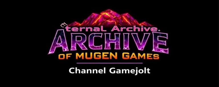 volcanic glass style logo for ''Eternal Archive of MUGEN Games'' with subtitle ''Channel on Gamejolt''