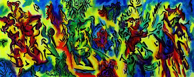 Friends in many forms. An abstract display of acrylic on canvas