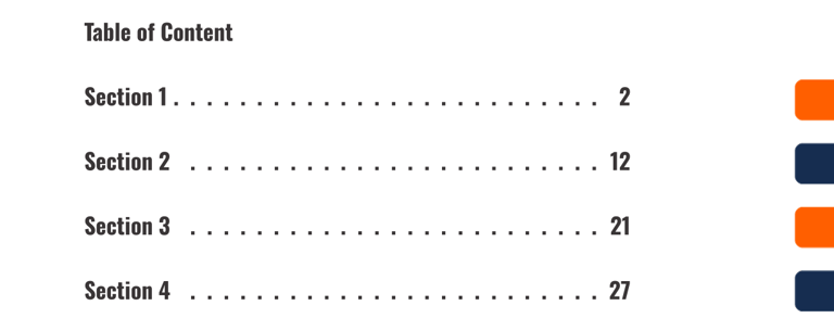 Screenshot of a table of content: with AGL each ToC is generated in one step.
