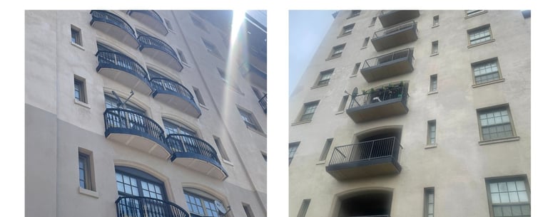 painted balconies on a high rise building