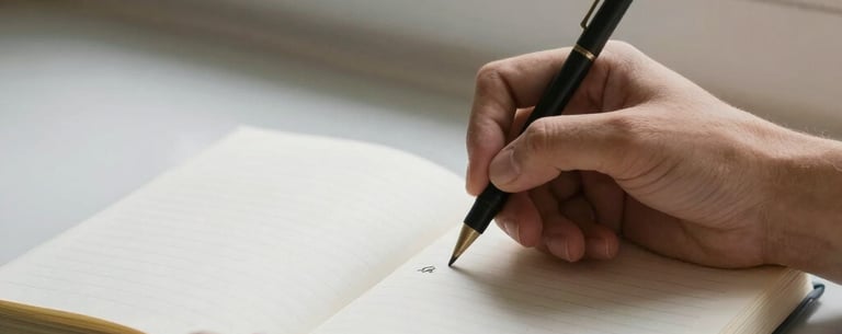 A person writing in a journal by a window with natural light, representing the reflection and growth of the therapeutic process. Hispanic home setting, calm colors.