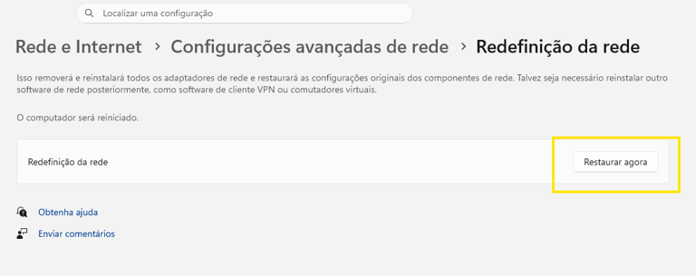 Restaurar Definições de Rede