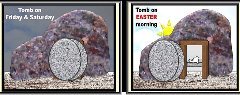 Tomb picture on Friday and Saturday and empty tomb on Easter morning designed by Debbie Dunn using P