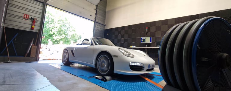 une Porsche sur banc de puissance