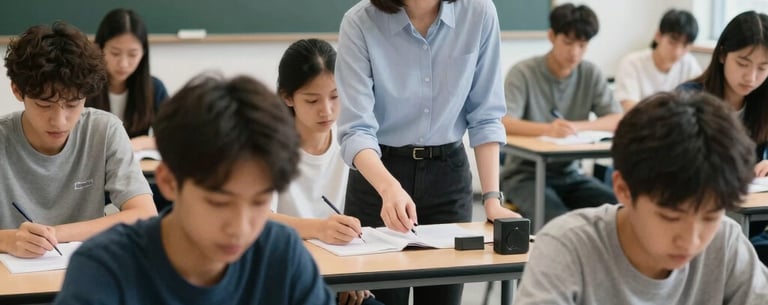 Photography of a modern classroom setting in North America, where an adult educator is guiding young adults through a technical vocational course. The atmosphere is professional and focused.