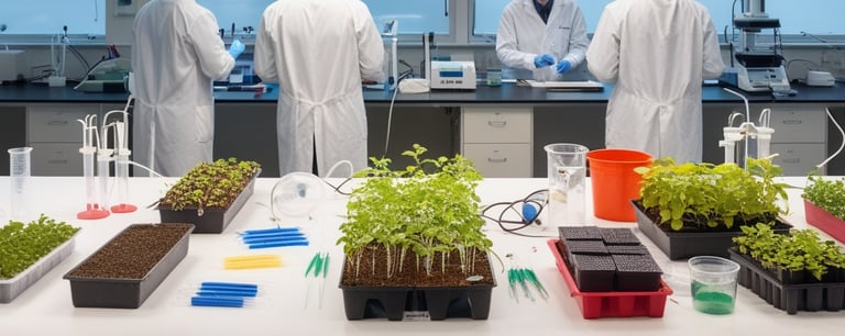 Group of scientists creating substrate for plants. ghretek