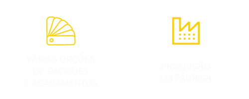 Opções de acabamentos para móveis planejados e ícone de fábrica indicando produção terceirizada da Wood Decor em Campo Largo.