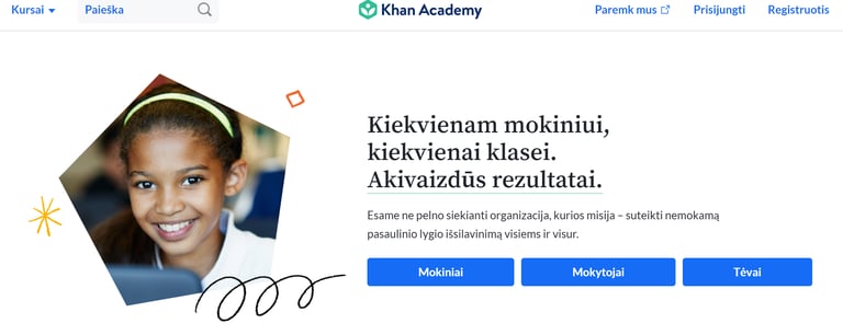 Spustelk, kad naujame lange atsidarytų Khan Academy lietuviškos svetainė.
