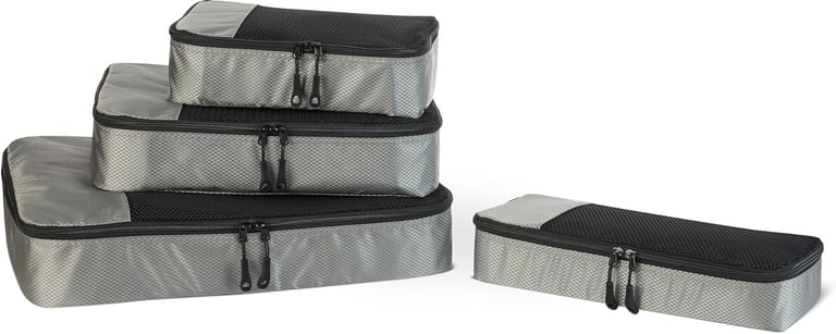 Amazon Essentials 4-Piece Space-Saving Packing Cubes Travel Accessories Set, Luggage Organizer