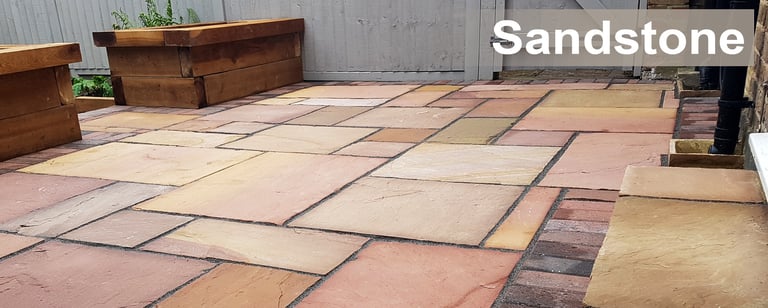 Sandstone Paving Raised Timber Sleeper Planter Seating Romford, Hornchurch, Upminster, Brentwood