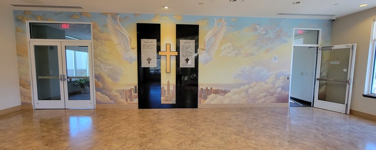 bespoke mural 9-11 memorial by Marcine at Saint David the King Church in Princeton, NJ