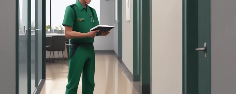 Zelador da Venerra Facilities inspecionando com prancheta área comum de condomínio em São Paulo