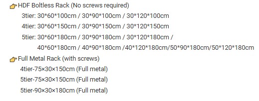 boltless rack dimensions