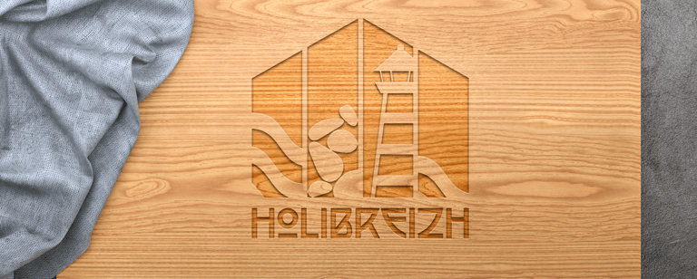 Logo Holibreizh rendu sur incrustation bois