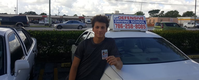 Student passing the driving test.