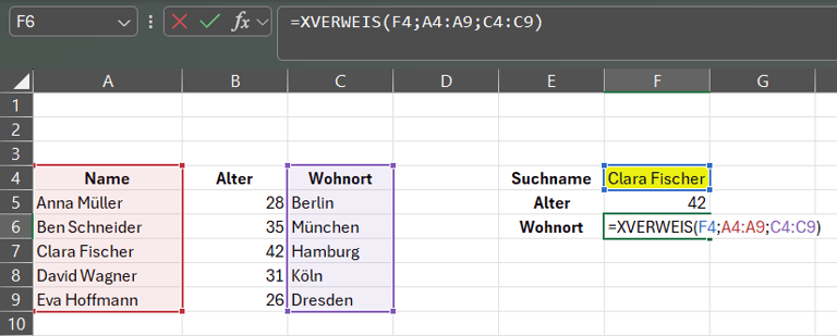 Beispiel wie XVerweis() den SVerweis() ersetzt
