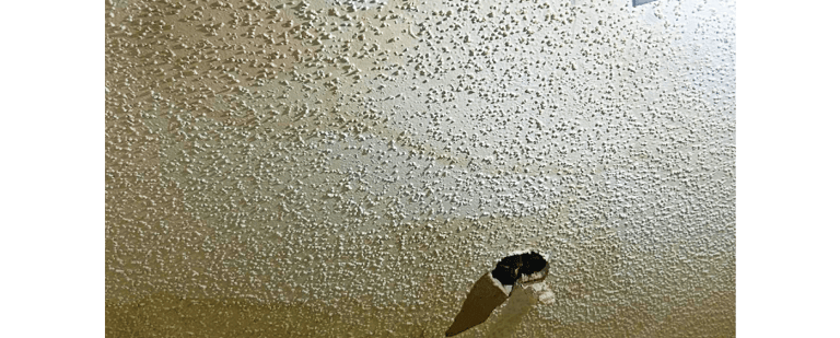 a ceiling with extensive water damage