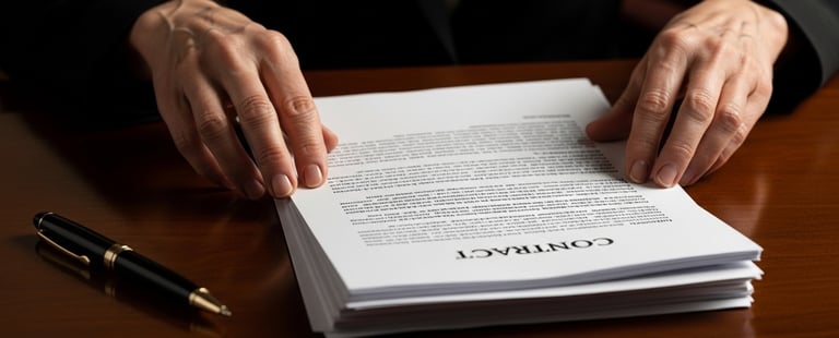 Documento contratual sendo revisado por advogado
