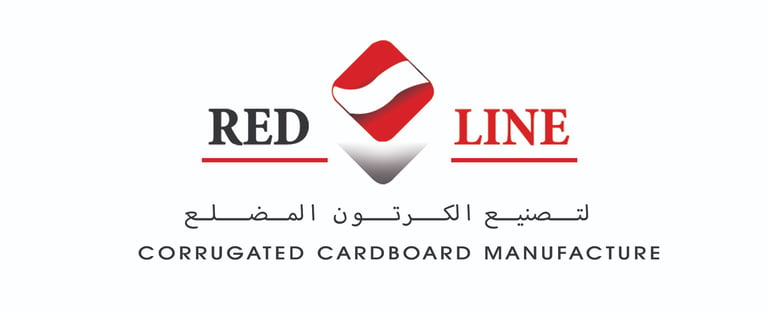 Red Line Corrugated Cardboard Manufacture logo with Arabic and English text.