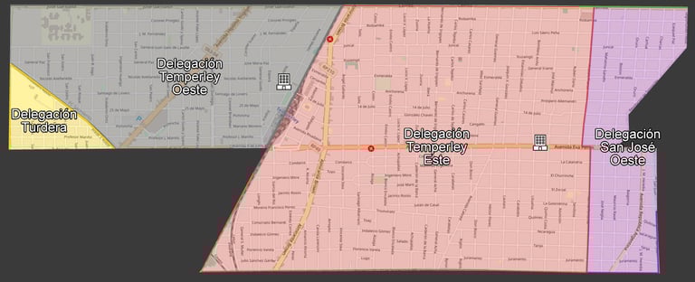 Mapa de Delegacion Municipal Temperley