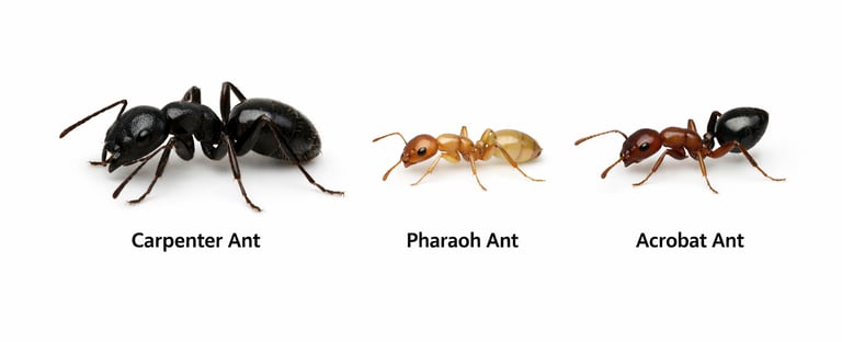Close-up of three most comon ants in lebanon 