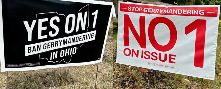 Yes on 1 and No on 1 yard signs