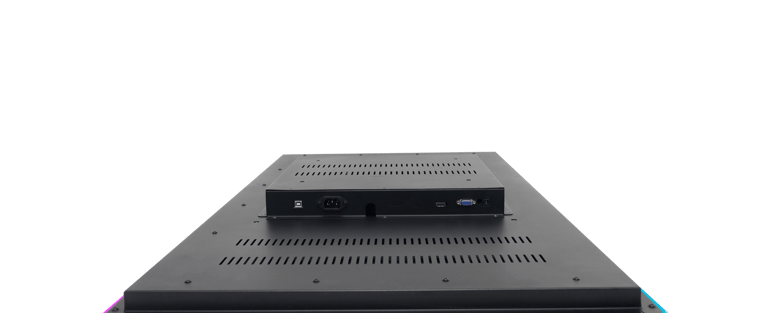 Legacy slot machine replacement monitor interface showing crucial VGA port, DVI, and HDMI for IGT/Bally retrofits.