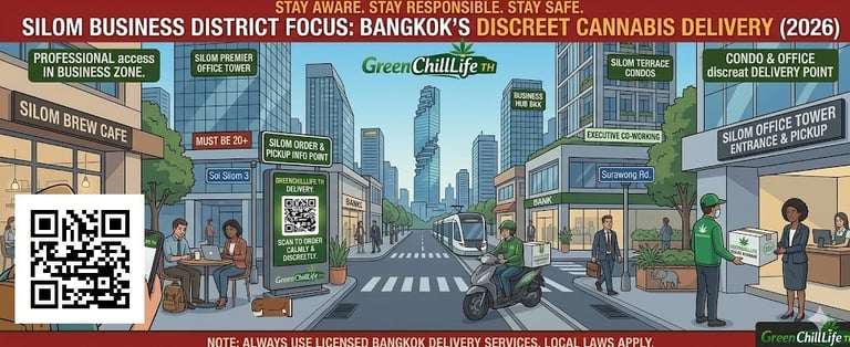 Weed delivery in Silom Bangkok showing business district with discreet cannabis access for professionals and tourists