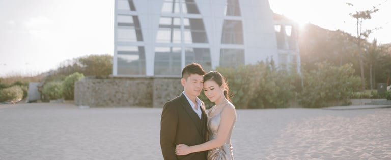 Romantic prewedding portrait at chapel courtyard of The Ritz-Carlton Nusa Dua Bali.