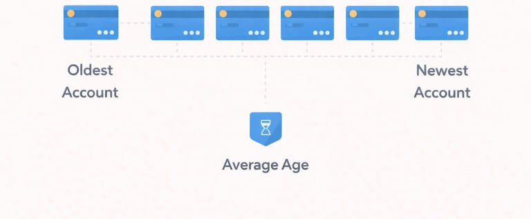 Diagram showing components of credit age including oldest account, newest account, and average accou